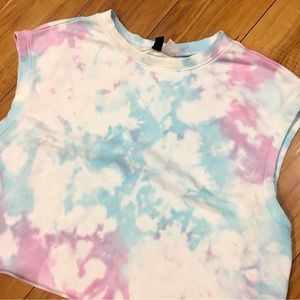 Tie dye crop sweatshirt tee shirt top sleeveless sweatshirt gym fitness …